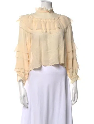 Pre-owned Loveshackfancy Silk Mock Neck Blouse In Neutrals