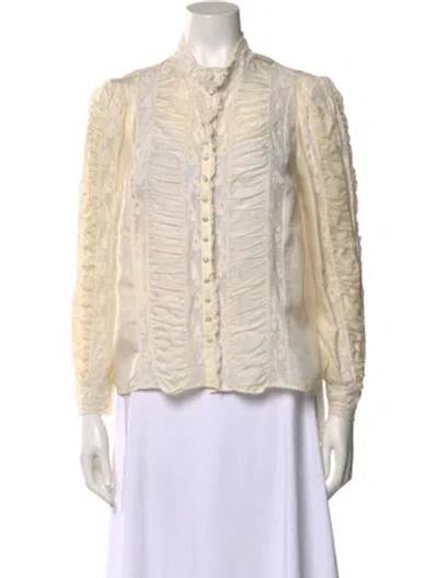 Pre-owned Loveshackfancy Silk Mock Neck Button-up Top In Neutral