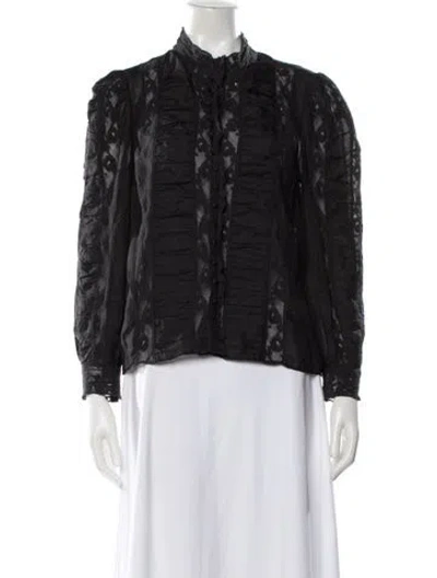 Pre-owned Loveshackfancy Silk Patterned Blouse In Black
