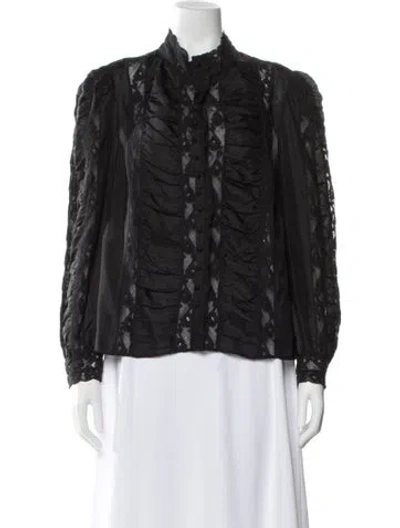 Pre-owned Loveshackfancy Silk Patterned Blouse In Black