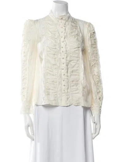 Pre-owned Loveshackfancy Silk Patterned Blouse In Neutrals
