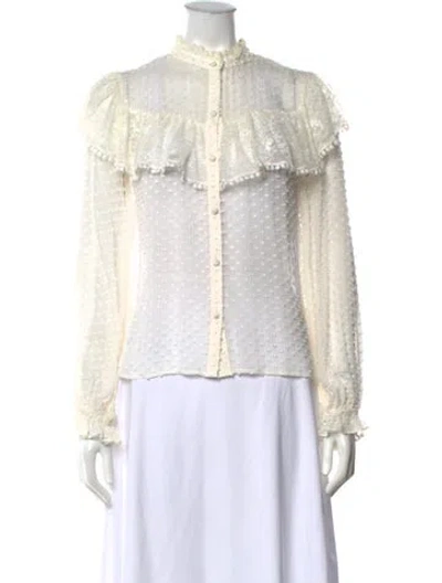 Pre-owned Loveshackfancy Silk Patterned Blouse In White