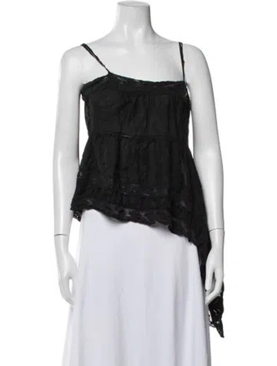 Pre-owned Loveshackfancy Silk Patterned Top In Black