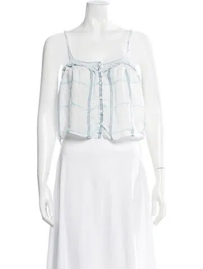 Pre-owned Loveshackfancy Silk Plaid Print Crop Top In Blue