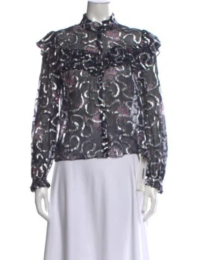 Pre-owned Loveshackfancy Silk Printed Blouse In Black