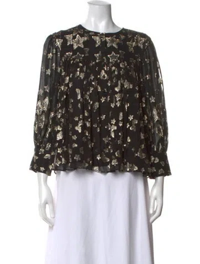 Pre-owned Loveshackfancy Silk Printed Blouse In Black/metallic