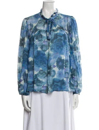 Pre-owned Loveshackfancy Silk Printed Blouse In Blue