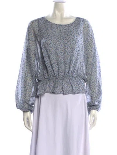 Pre-owned Loveshackfancy Silk Printed Blouse In Blue