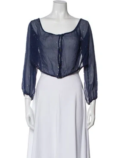 Pre-owned Loveshackfancy Silk Printed Blouse In Blue