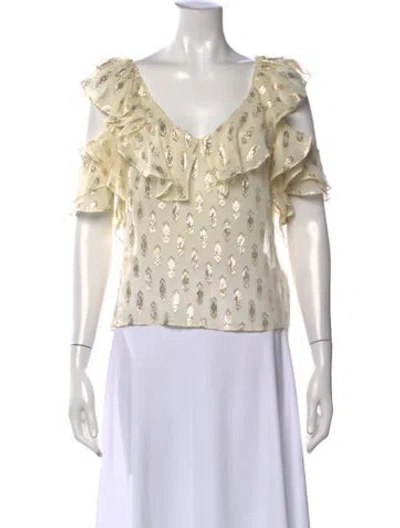 Pre-owned Loveshackfancy Silk Printed Blouse In Neutrals