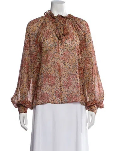 Pre-owned Loveshackfancy Silk Printed Blouse In Orange