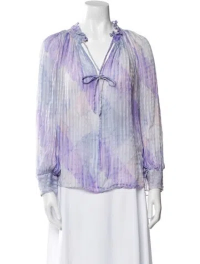 Pre-owned Loveshackfancy Silk Printed Blouse In Purple