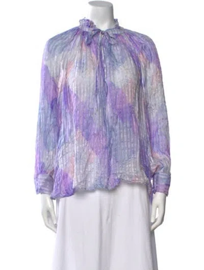 Pre-owned Loveshackfancy Silk Printed Blouse In Purple