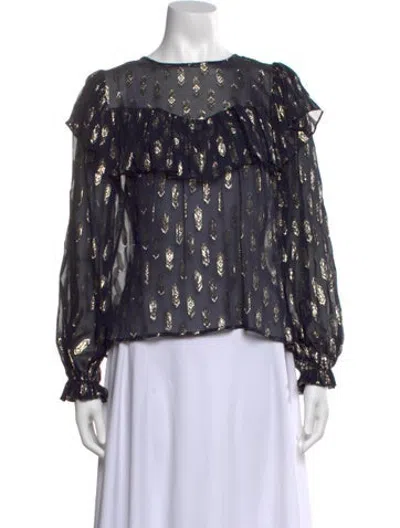 Pre-owned Loveshackfancy Silk Printed Blouse W/ Tags In Black