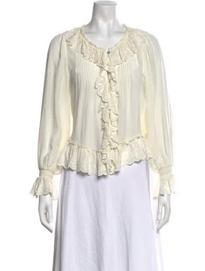 Pre-owned Loveshackfancy Silk Scoop Neck Blouse In Neutrals