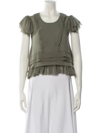 Pre-owned Loveshackfancy Silk Scoop Neck Crop Top In Green