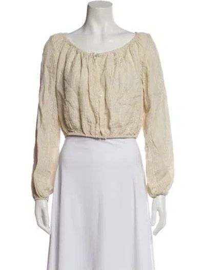 Pre-owned Loveshackfancy Silk Scoop Neck Crop Top In Neutral