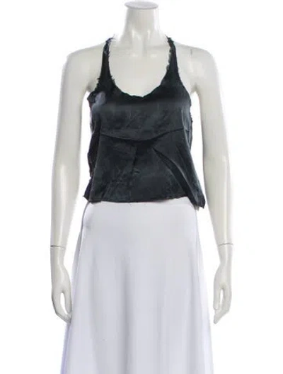 Pre-owned Loveshackfancy Silk Scoop Neck Top In Black