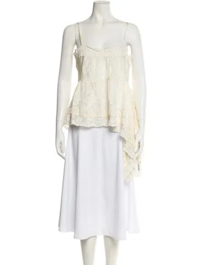 Pre-owned Loveshackfancy Silk Square Neckline Blouse W/ Tags In White