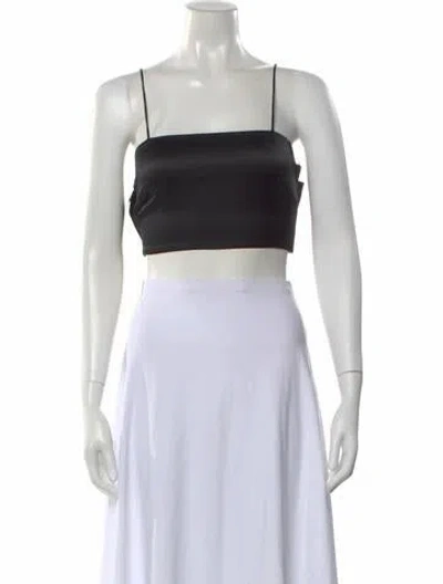 Pre-owned Loveshackfancy Silk Square Neckline Crop Top In Black