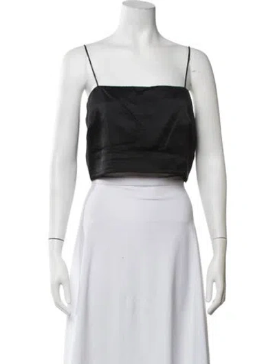 Pre-owned Loveshackfancy Silk Square Neckline Crop Top In Black