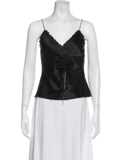 Pre-owned Loveshackfancy Silk V-neck Blouse In Black