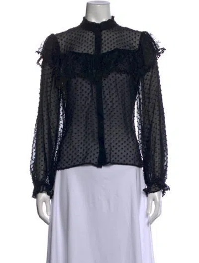 Pre-owned Loveshackfancy Silk V-neck Blouse In Black
