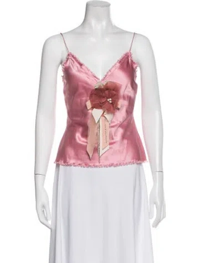 Pre-owned Loveshackfancy Silk V-neck Blouse In Pink