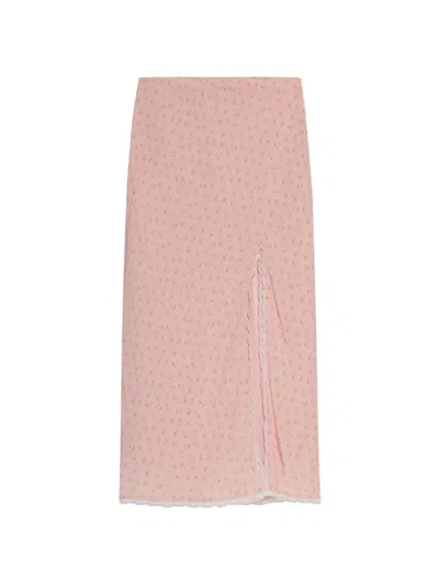 Loveshackfancy Silvia Floral-print Lace-trim Maxi Skirt In Pink