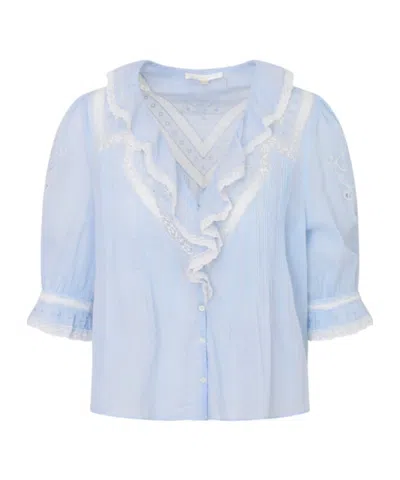 Loveshackfancy Sinora Embroidered Cotton Top In Blue