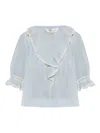 Loveshackfancy Sinora Ruffled Blouse In Blue