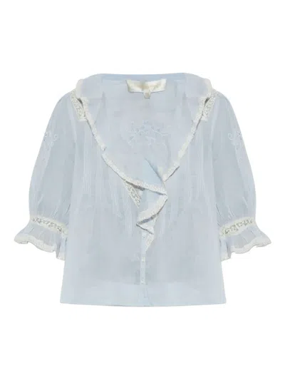 Loveshackfancy Sinora Ruffled Blouse In Blue