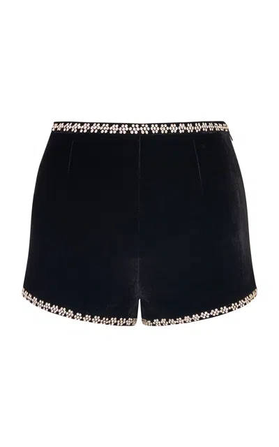 Loveshackfancy Sivelle Crystal Velvet Shorts In Black