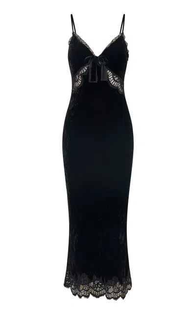 Loveshackfancy Solania Crushed Velvet Maxi Dress In Black