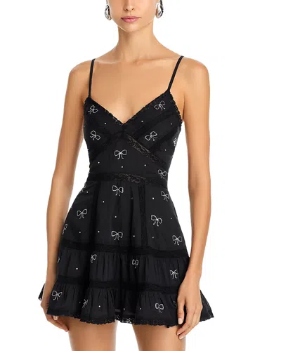 Loveshackfancy Solbina Embellished Mini Dress In Black