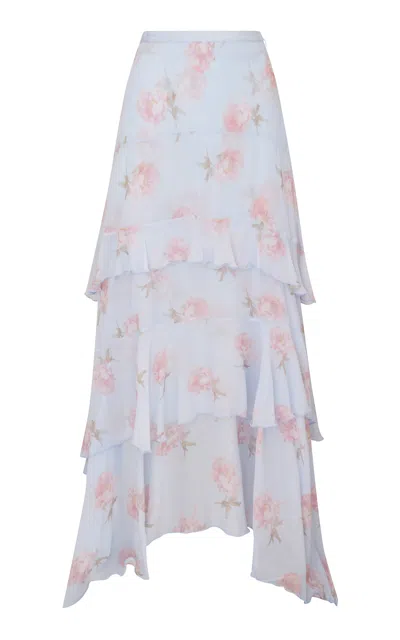 Loveshackfancy Soleia Floral Midi Skirt In Blue