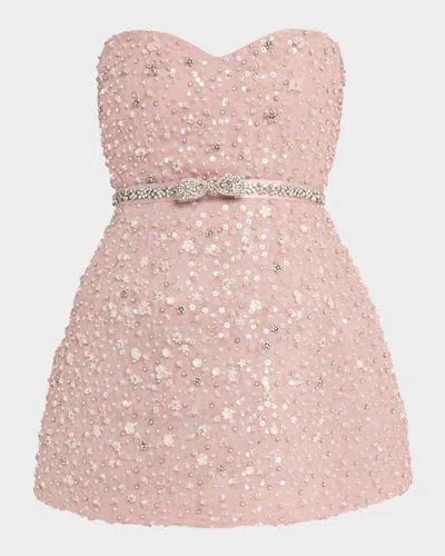 Loveshackfancy Sommaire Embellished Strapless Mini Dress In Pink