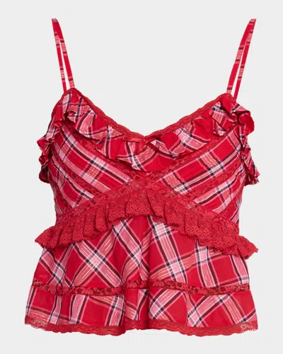 Loveshackfancy Sormina Tartan Cotton Top In Red