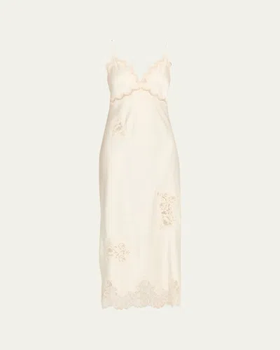 Loveshackfancy Sorone Satin Lace Maxi Slip Dress In White
