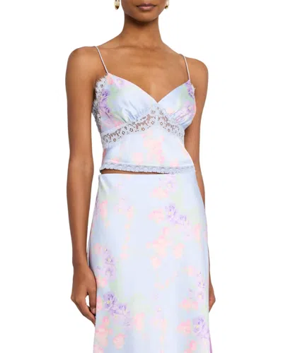 Loveshackfancy Spritely Satin Floral Cami In Peachy Blues