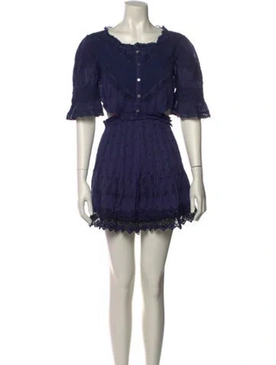 Pre-owned Loveshackfancy Square Neckline Knee-length Dress In Blue