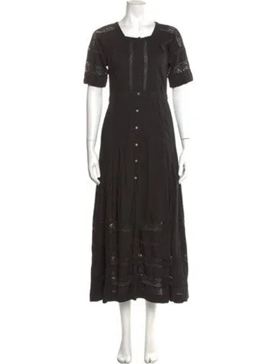 Pre-owned Loveshackfancy Square Neckline Long Dress In Black