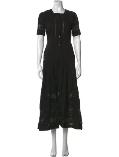Pre-owned Loveshackfancy Square Neckline Long Dress In Black