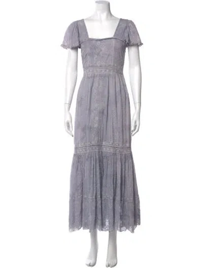 Pre-owned Loveshackfancy Square Neckline Long Dress In Gray