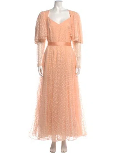 Pre-owned Loveshackfancy Square Neckline Long Dress In Orange