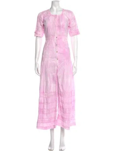 Pre-owned Loveshackfancy Square Neckline Long Dress In Pink