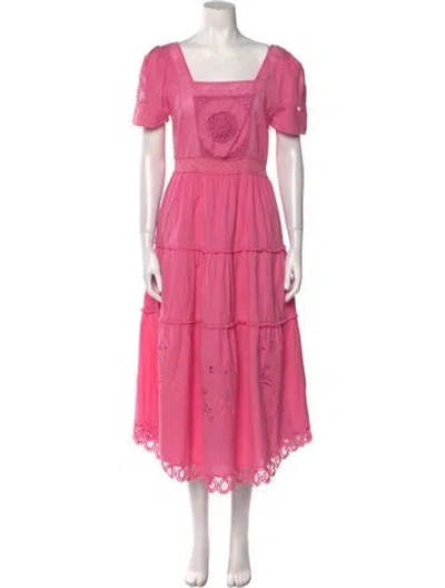 Pre-owned Loveshackfancy Square Neckline Long Dress In Pink