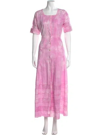 Pre-owned Loveshackfancy Square Neckline Long Dress In Pink