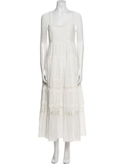 Pre-owned Loveshackfancy Square Neckline Long Dress In White