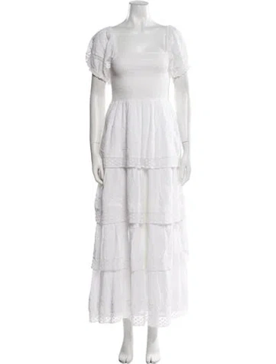 Pre-owned Loveshackfancy Square Neckline Long Dress In White